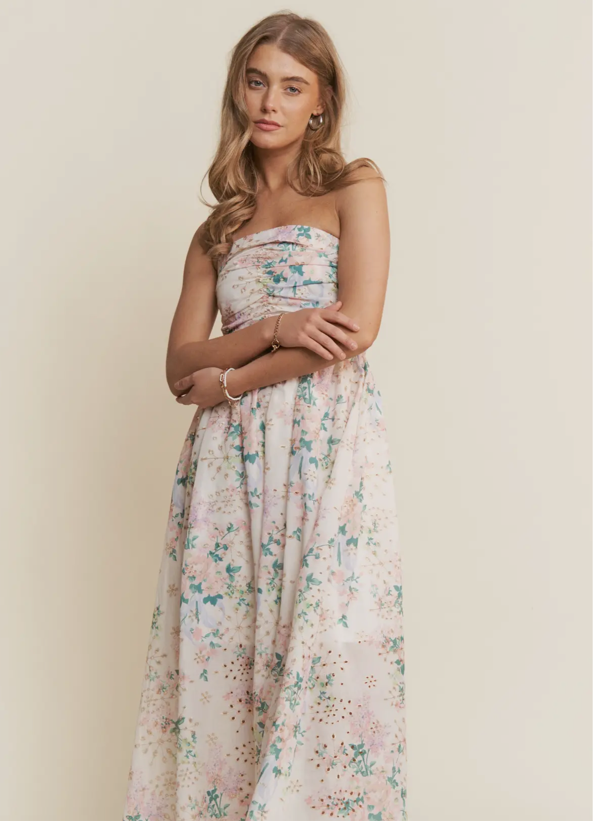Floral Print Eyelet Midi Dress