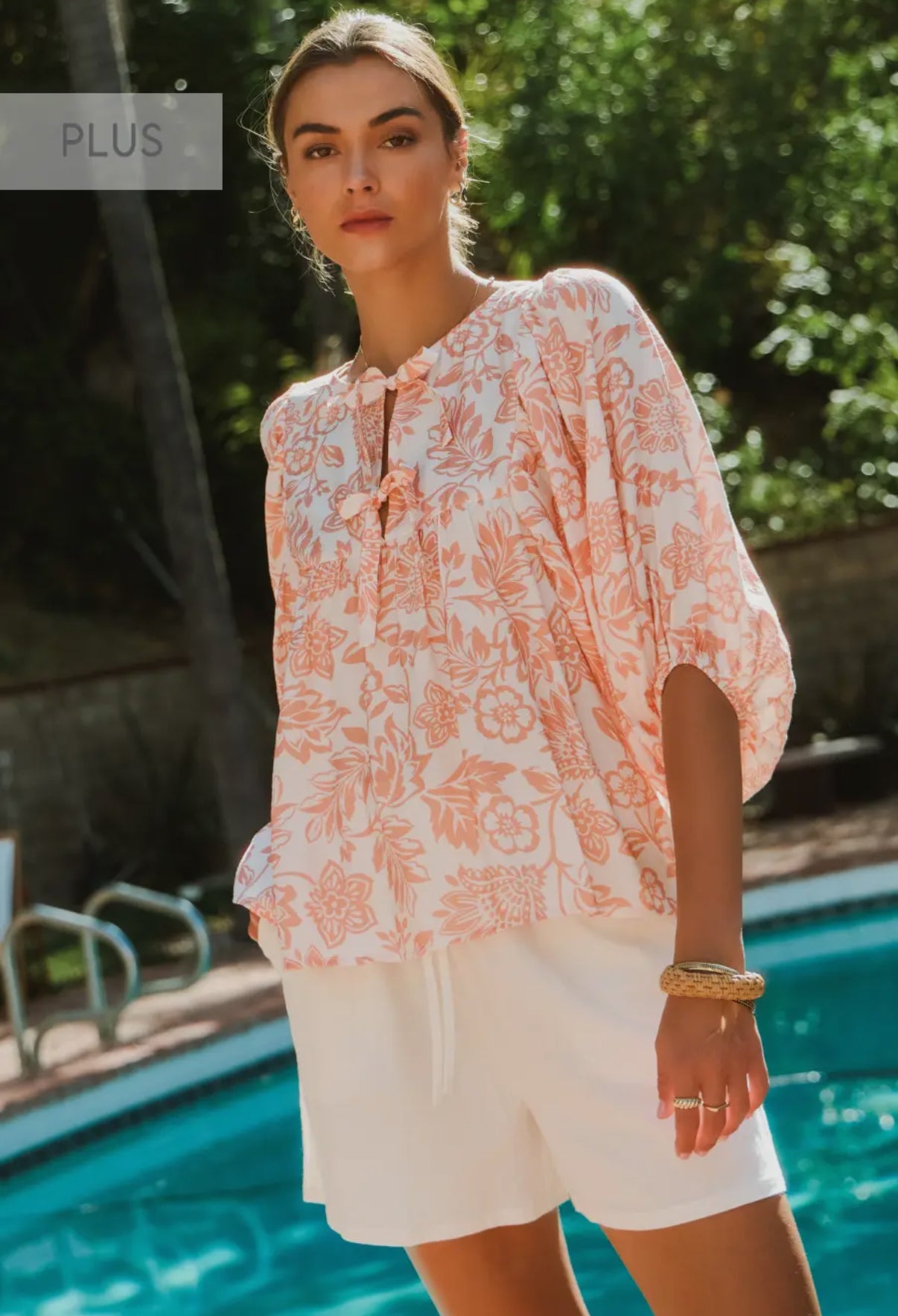 Plus Peach Wave Printed Blouse