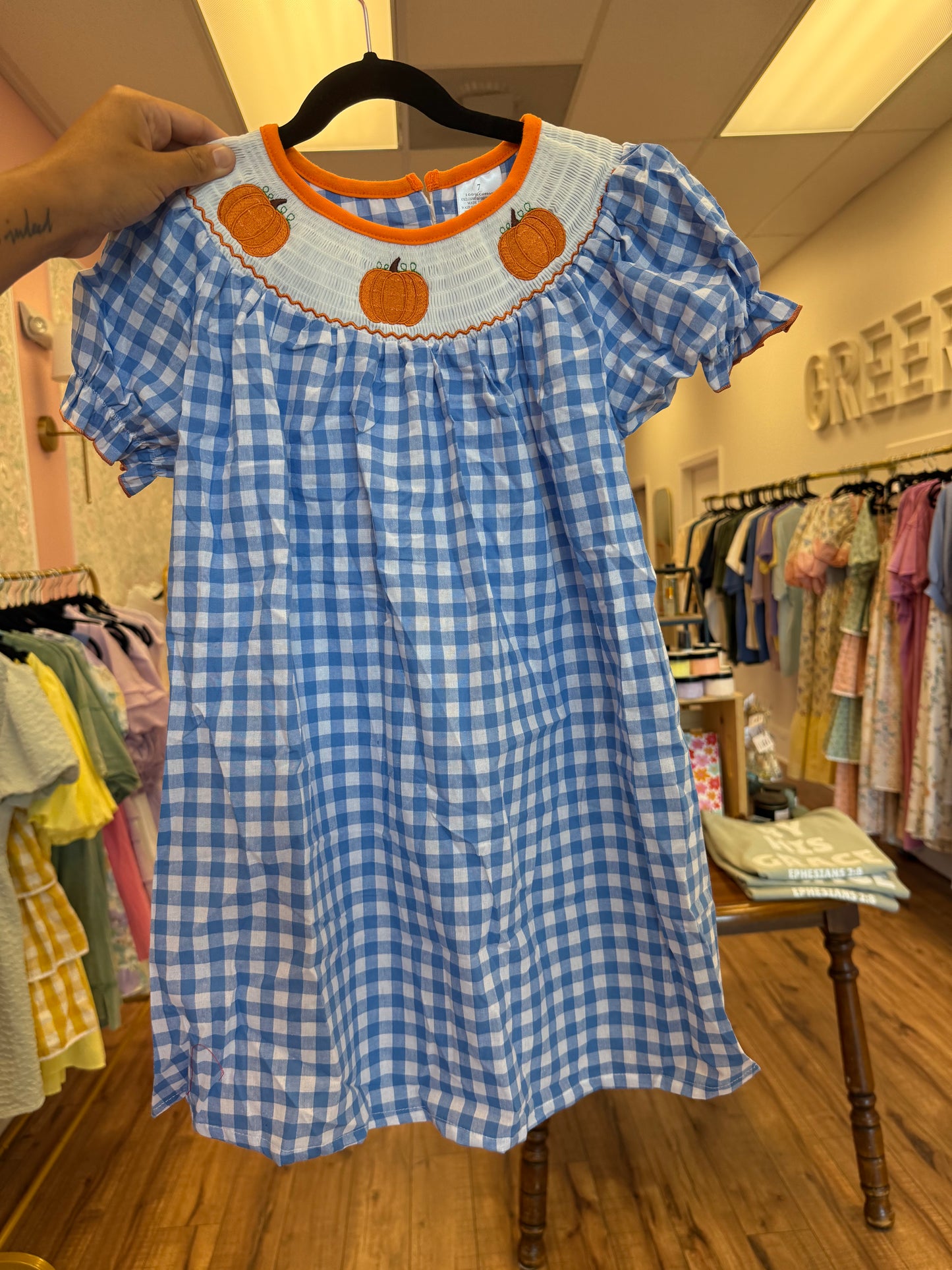 Blue Woven Smocked Dress