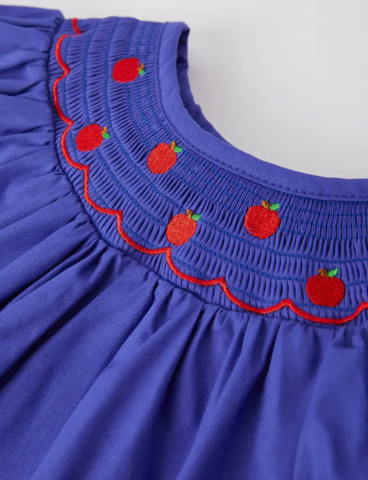 Blue Apple Embroidered Girls Dress