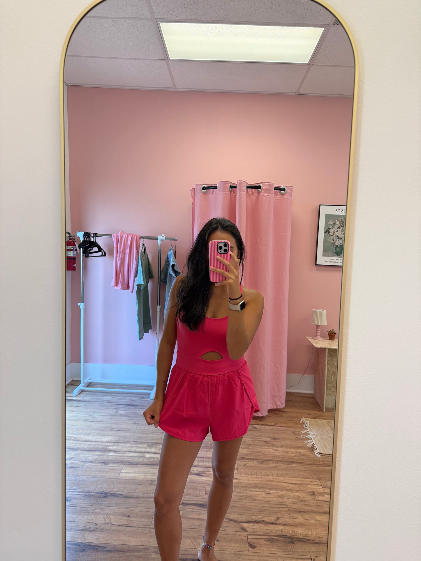 Pink Front Cutout Activewear Romper