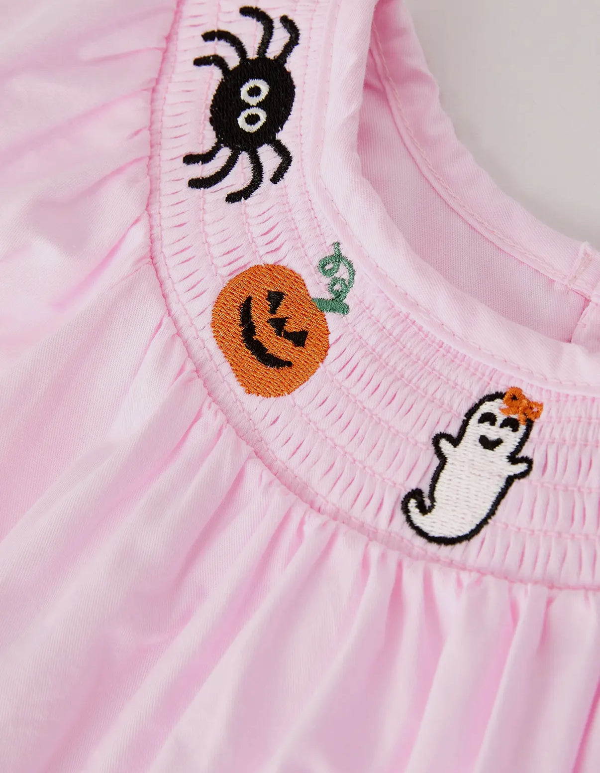Halloween Pink Smock Embroidery Romper