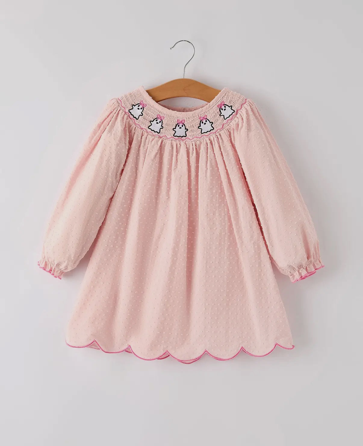 Halloween Light Pink Ghost Smocked Dress