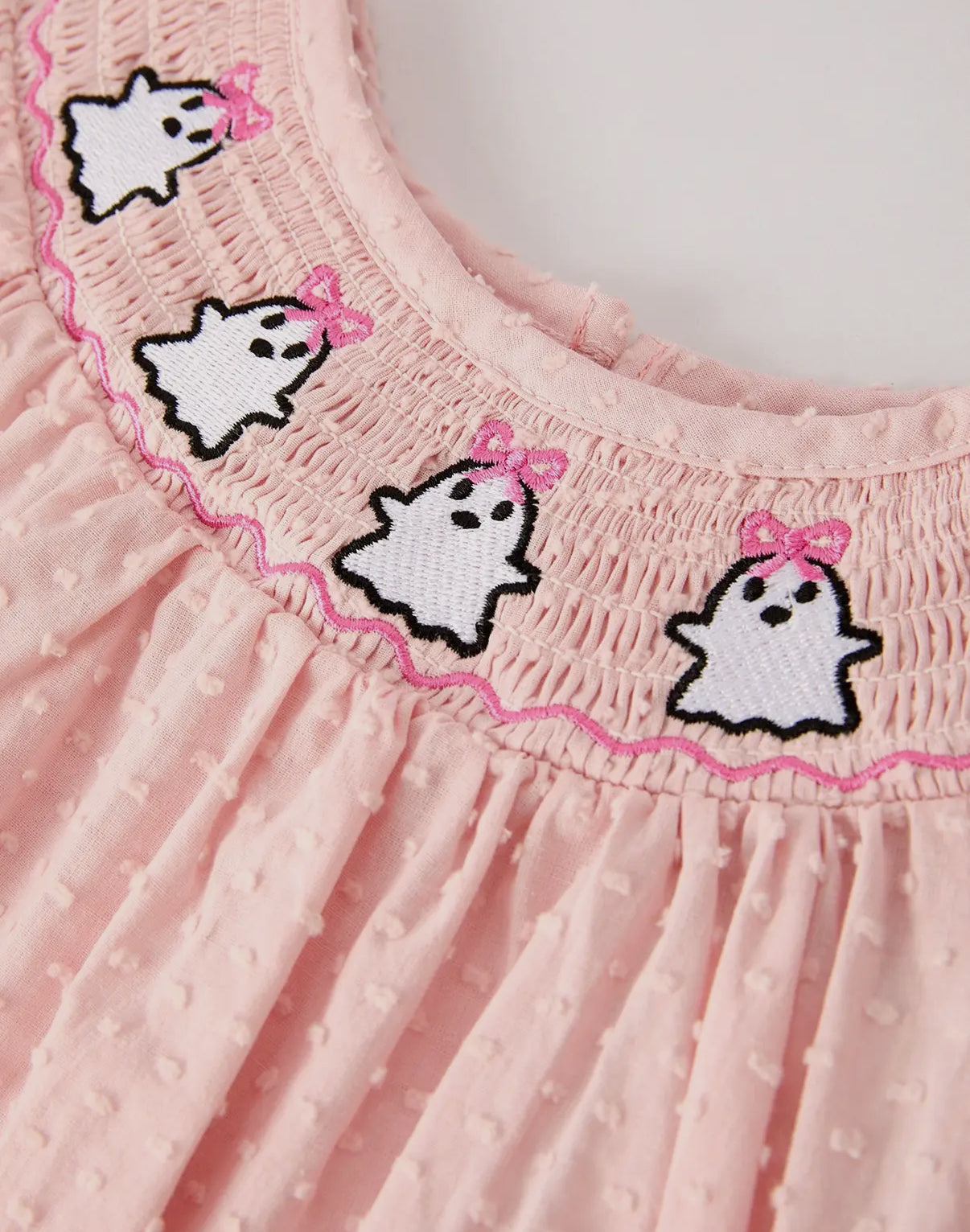 Halloween Light Pink Ghost Smocked Dress