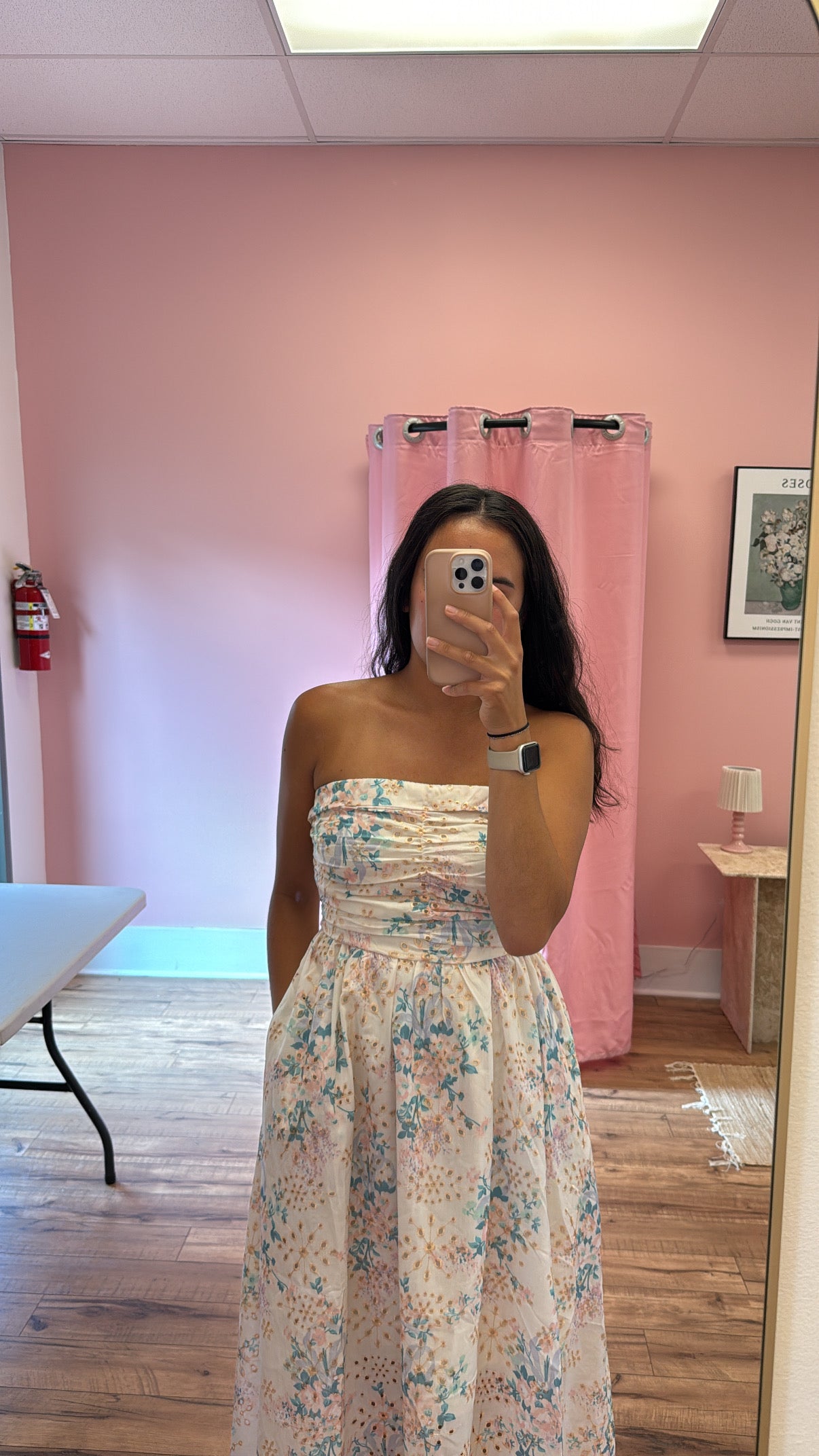 Floral Print Eyelet Midi Dress