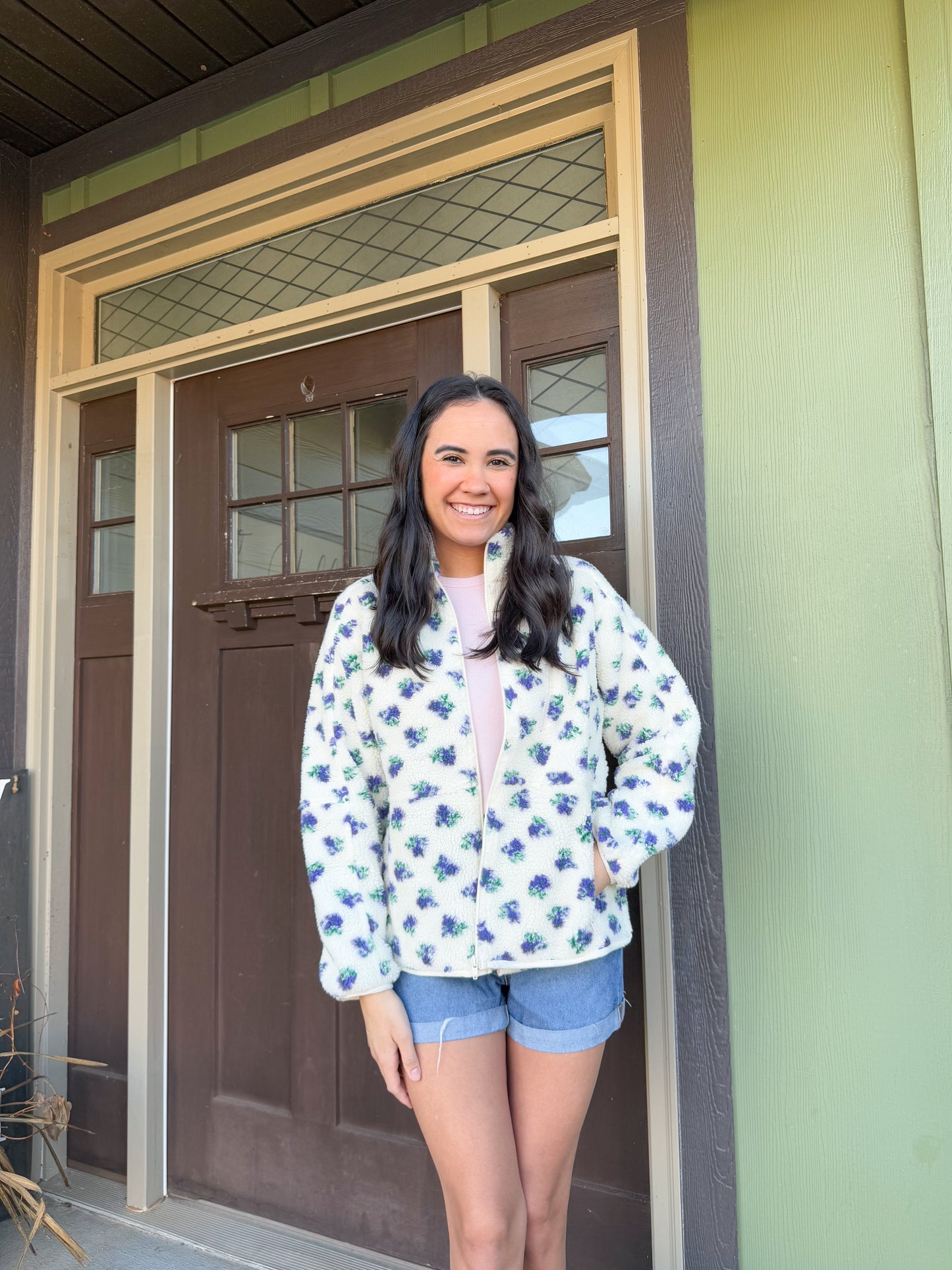 Flower Print Zip Up Jacket