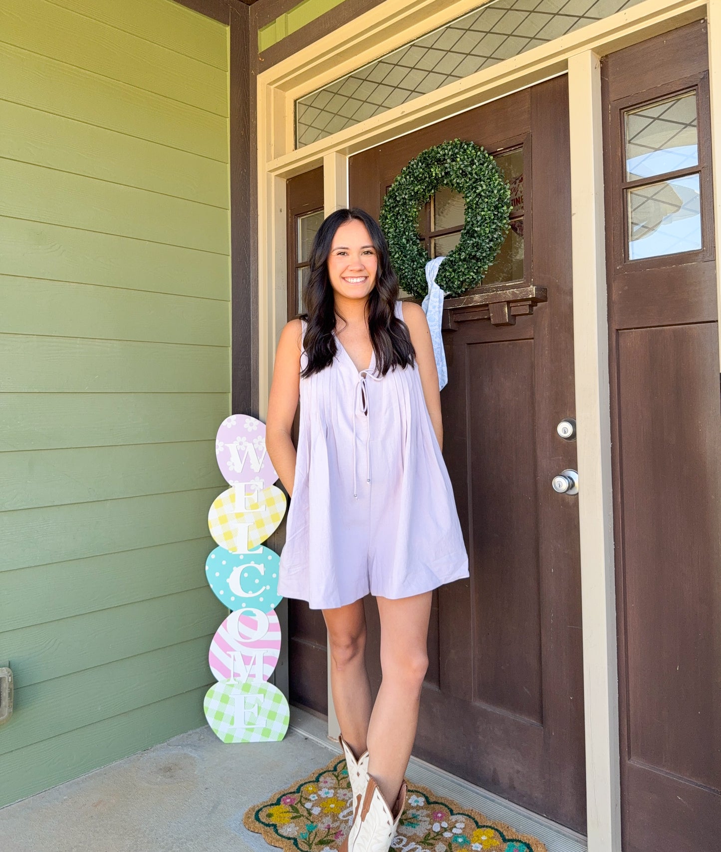 Lavender Pleated Sleeveless Romper