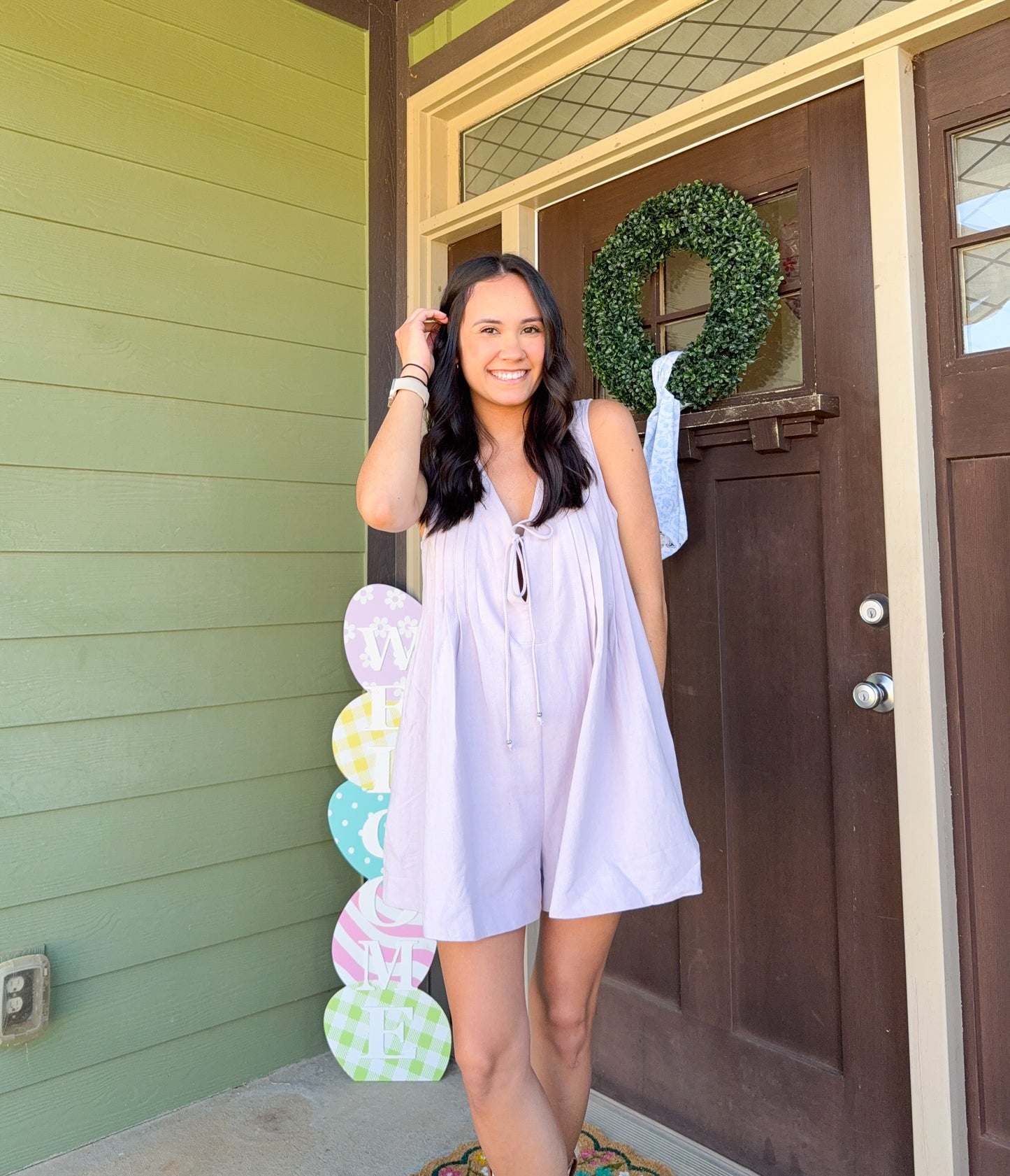 Lavender Pleated Sleeveless Romper