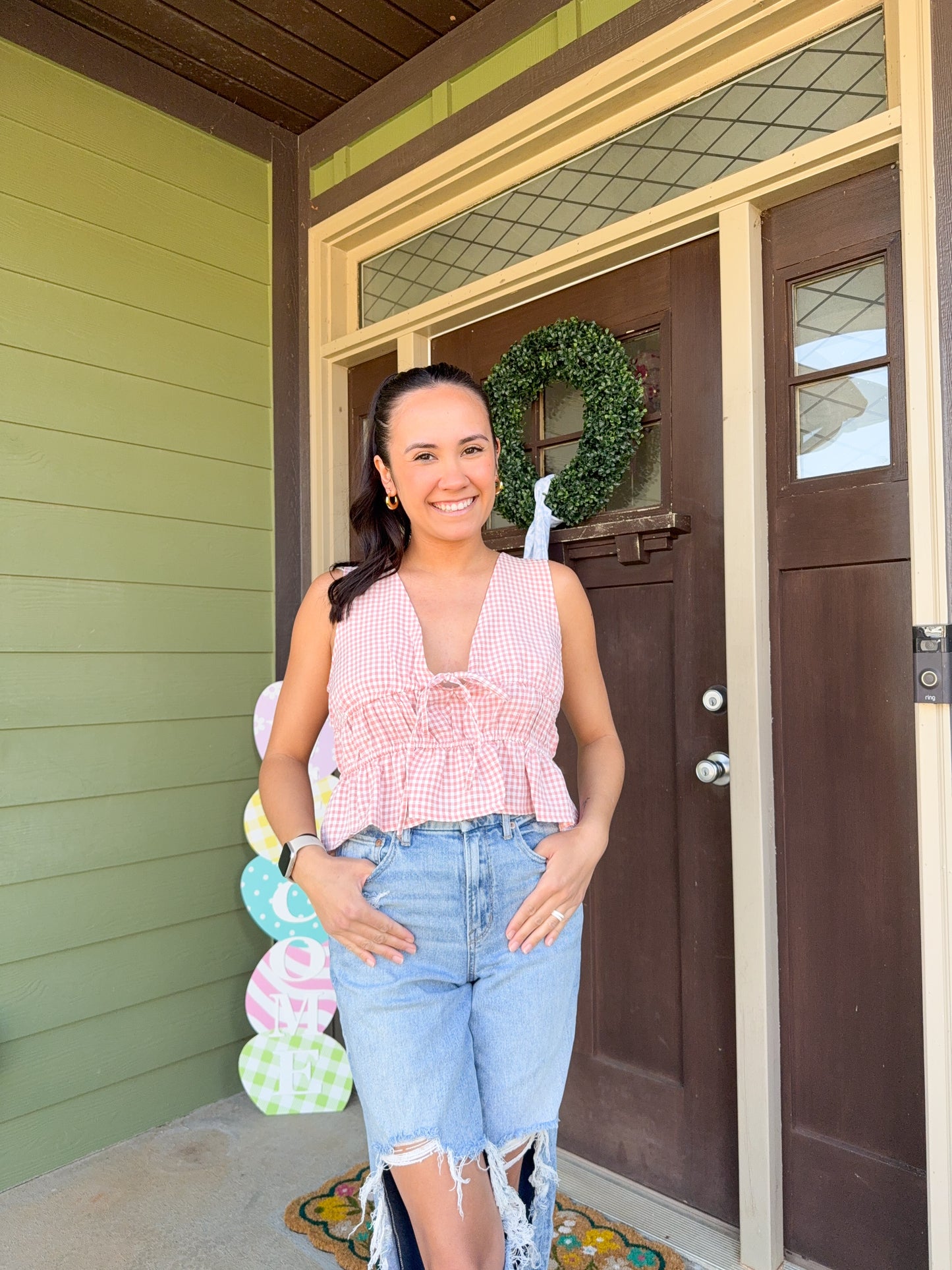 V-neck Gingham Top