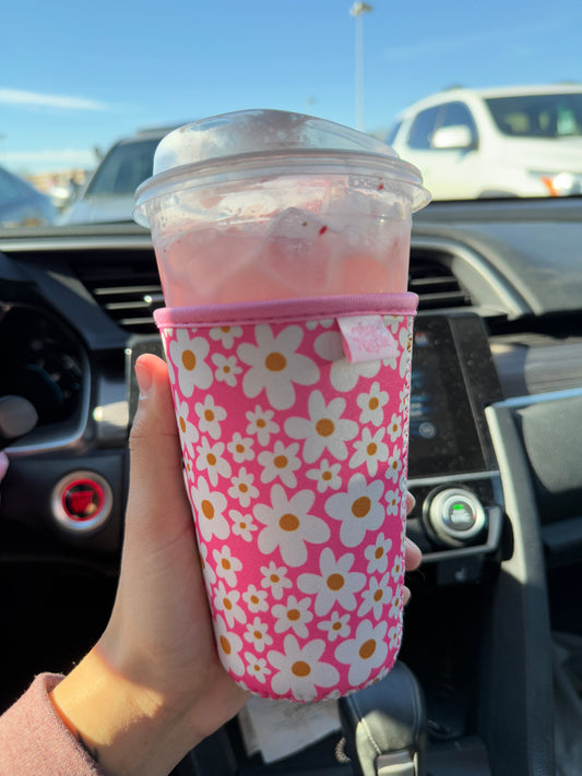 Pink flower coffee sleeve