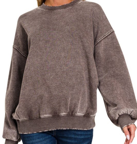 Acid Washed Fleece Oversized Pullover