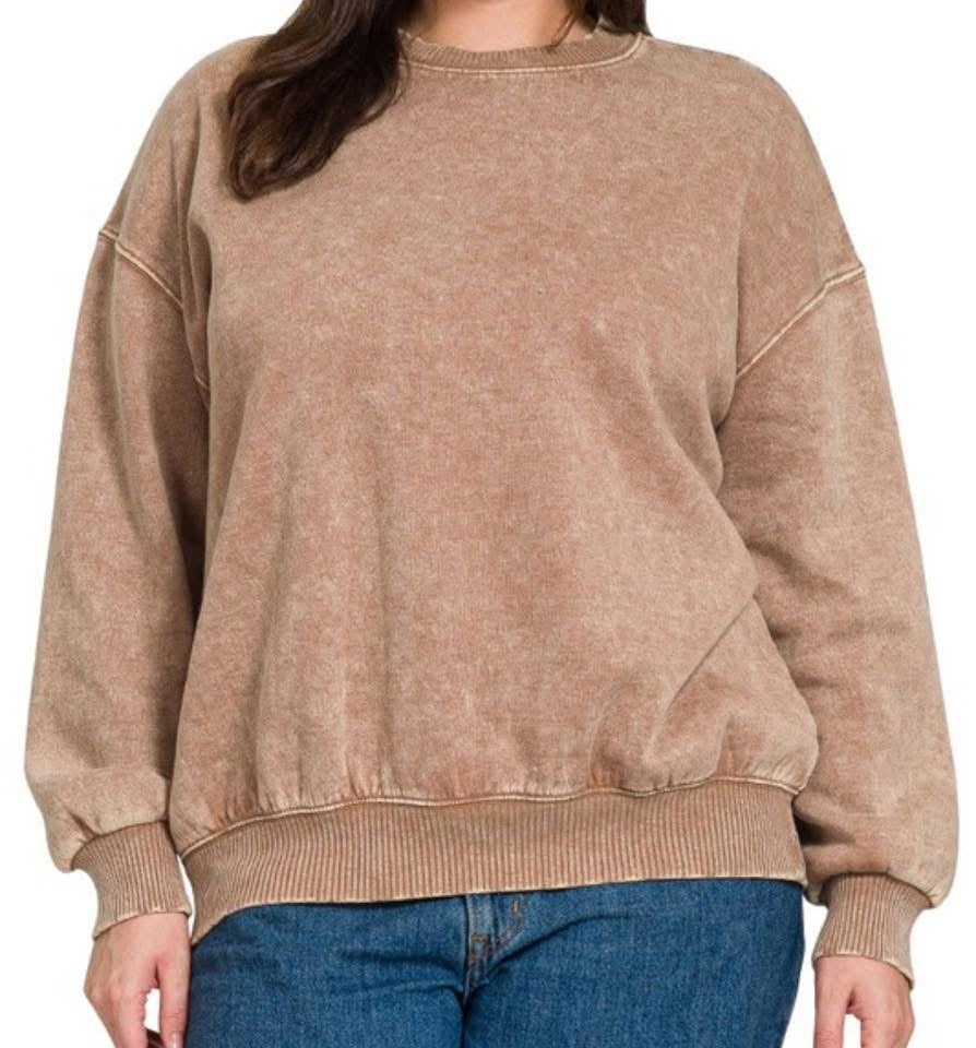 Acid Washed Fleece Oversized Pullover