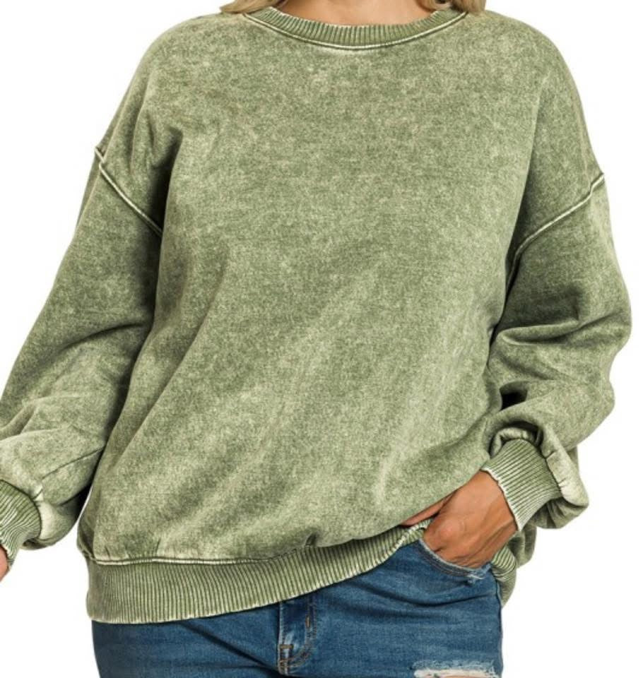 Acid Washed Fleece Oversized Pullover