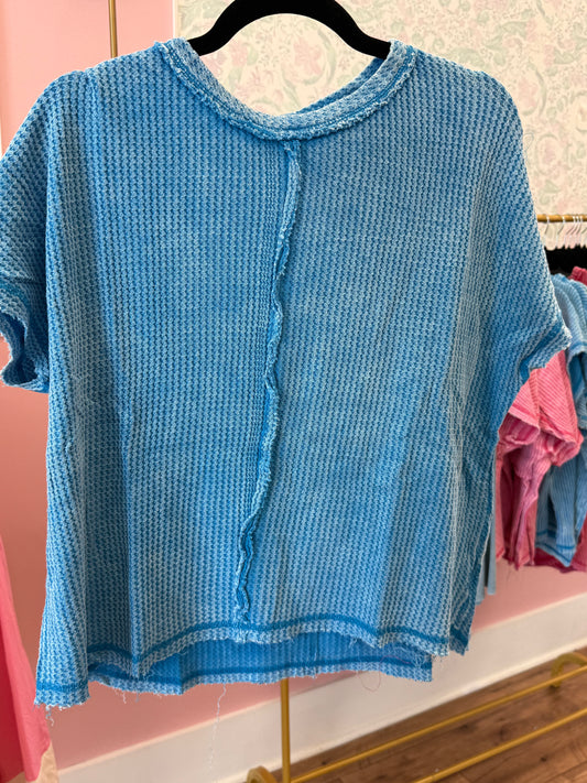 Zenana Washed Waffle Short Sleeve Top