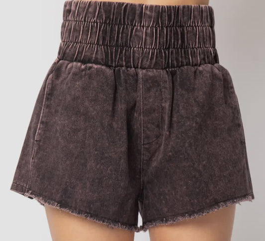 High Waist Washed Twill Shorts