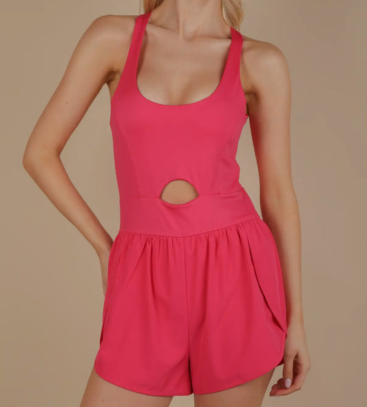 Pink Front Cutout Activewear Romper