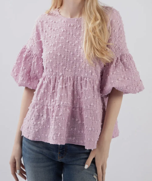 Crinkle Pom Pom Knit Babydoll Top