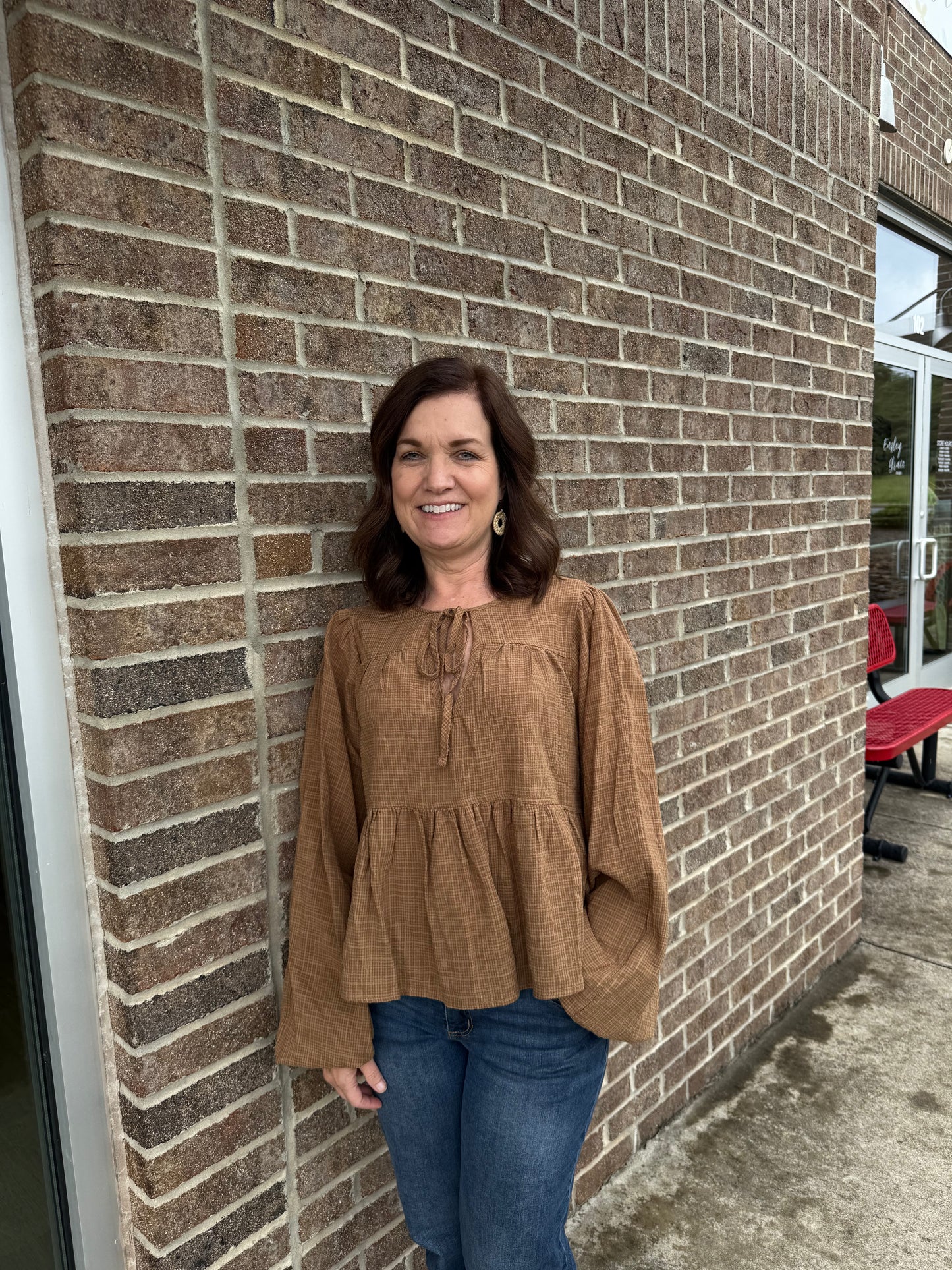 Caramel Textured Peasant Blouse