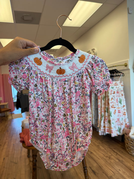Girls Pumpkin Smocking Romper