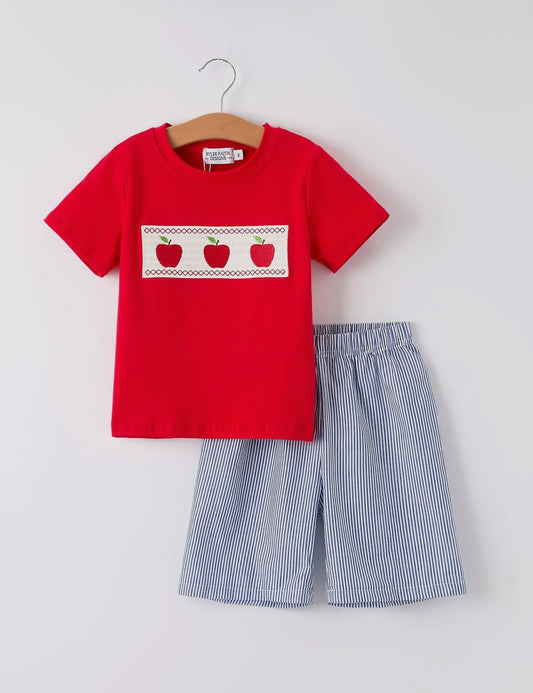 Boys Back to School Smock Apple Set