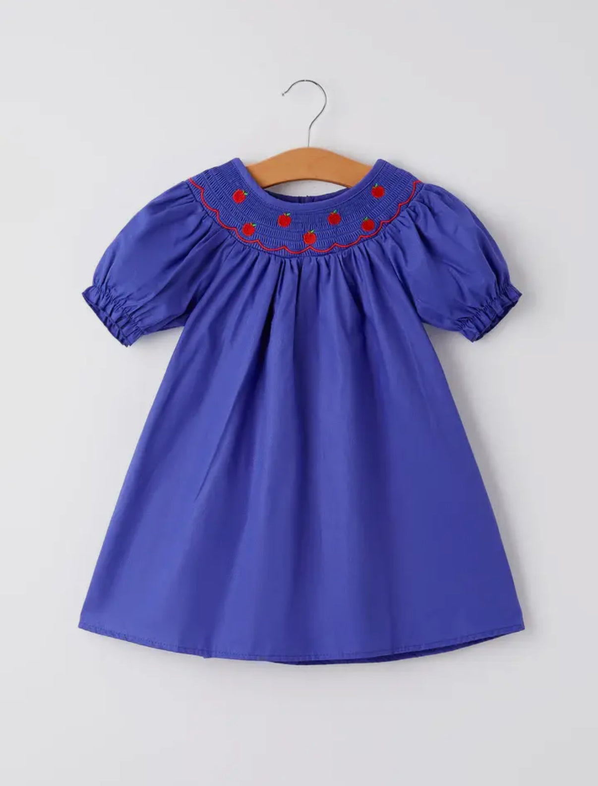 Blue Apple Embroidered Girls Dress