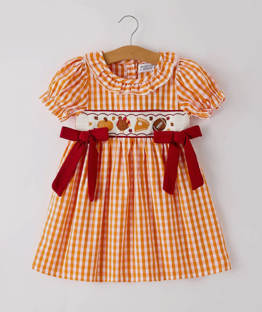 Fall Orange Checkered Girls Dress