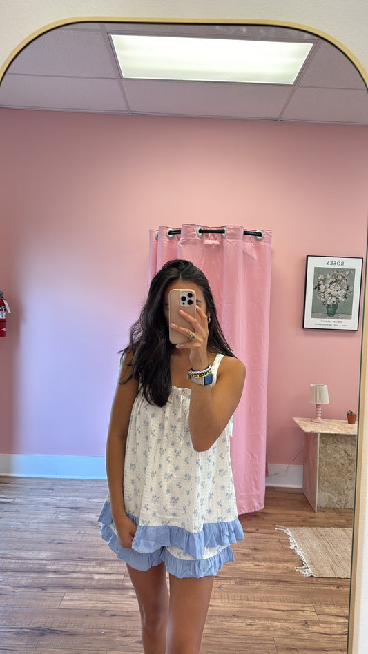 Floral Print Ruffle Pajama Top