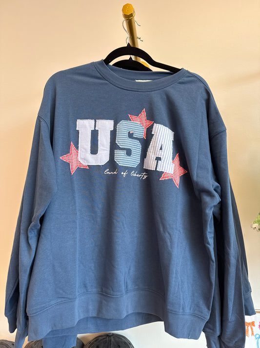 USA Patchwork Oversized Crewneck Top