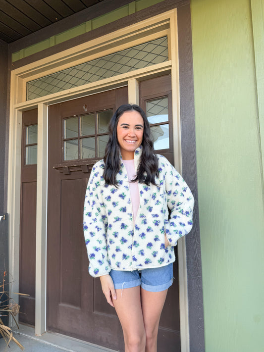 Flower Print Zip Up Jacket