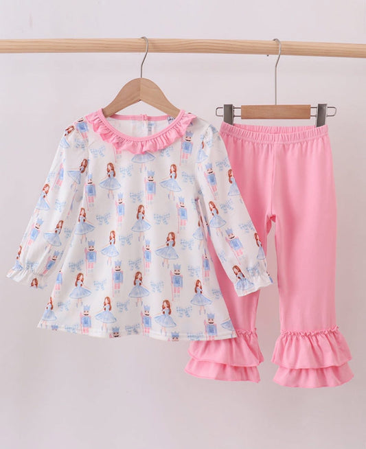 Pink Bow Nutcracker Ruffle Pants Set