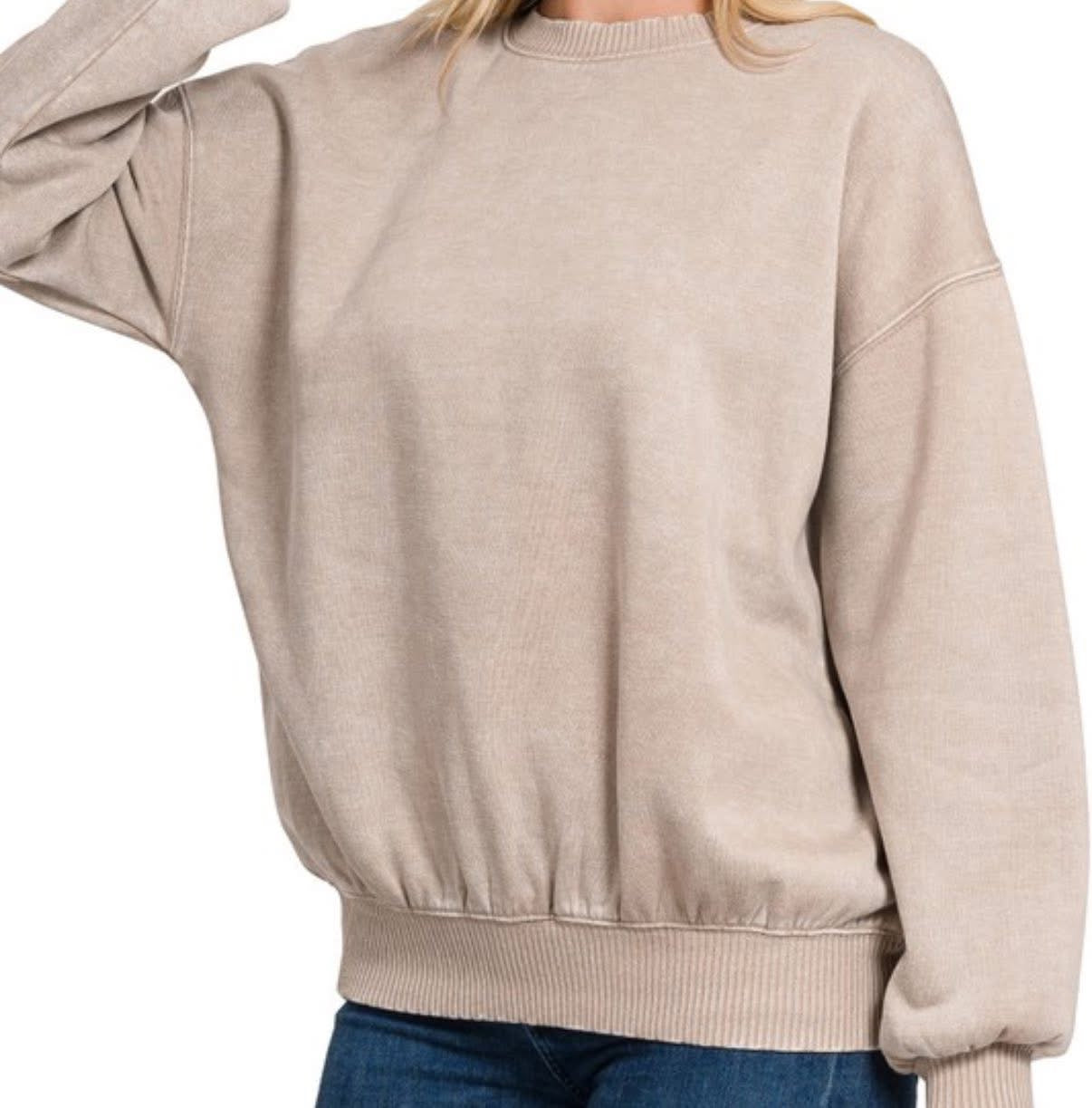 Acid Washed Fleece Oversized Pullover