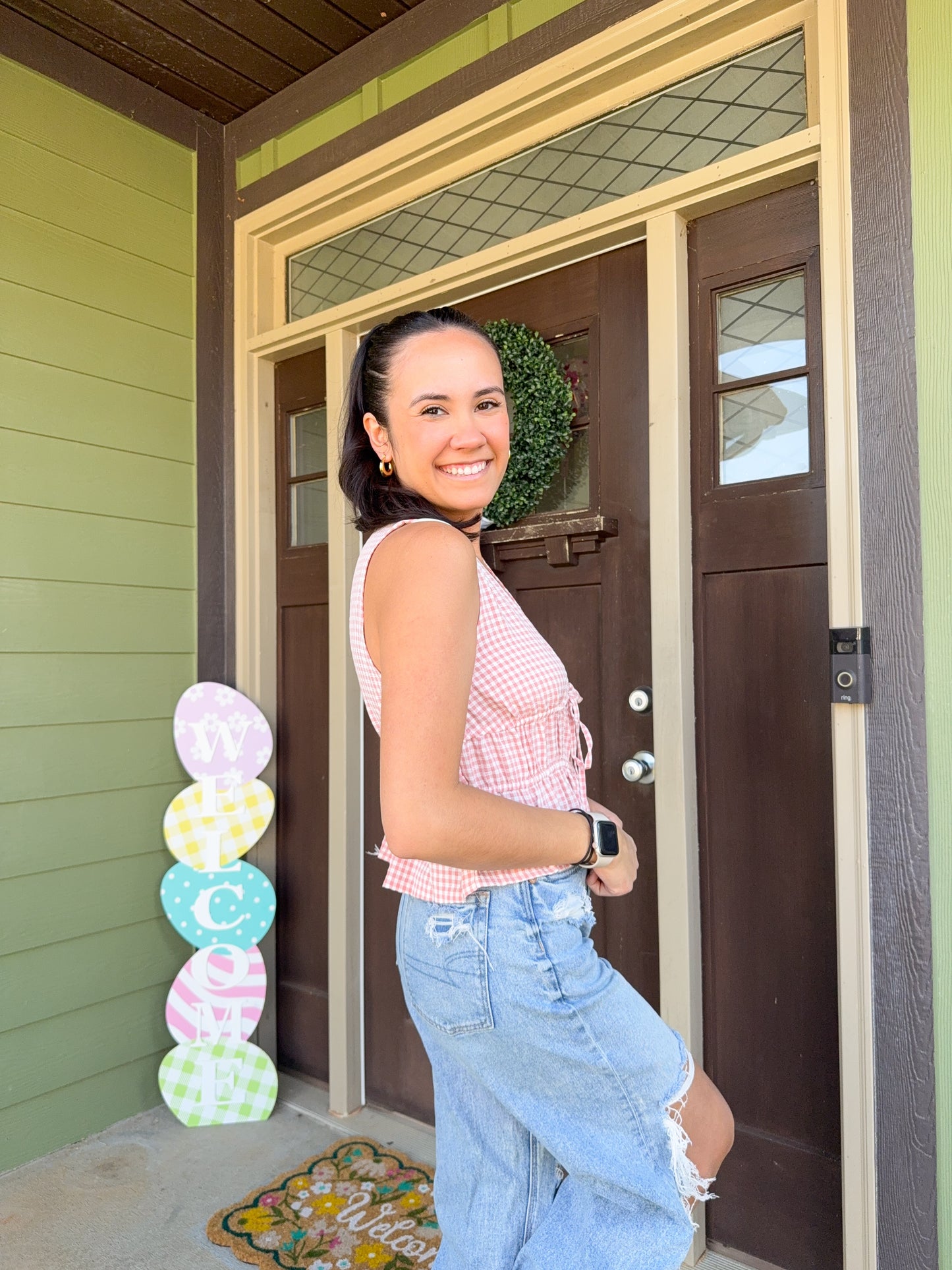 V-neck Gingham Top